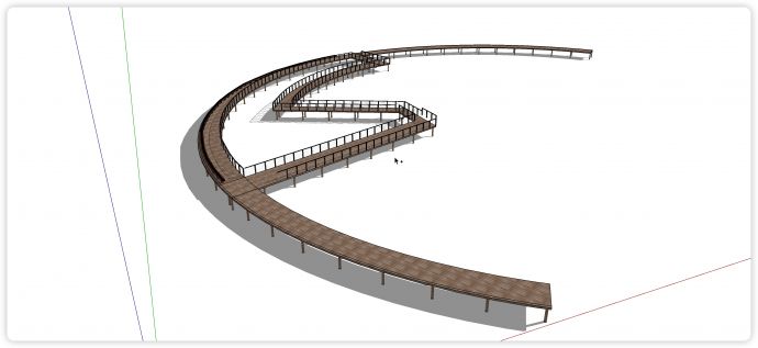 钢结构围栏木制扶手大弧形景观栈道su模型_图1