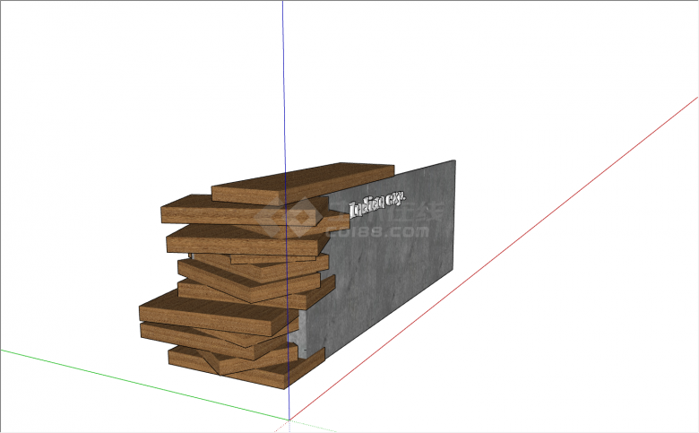  木板装饰与水泥台面结合的前台接待 su模型-图二