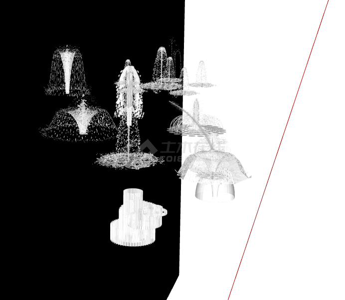 白色黑色背景现代喷泉旱喷su模型-图二