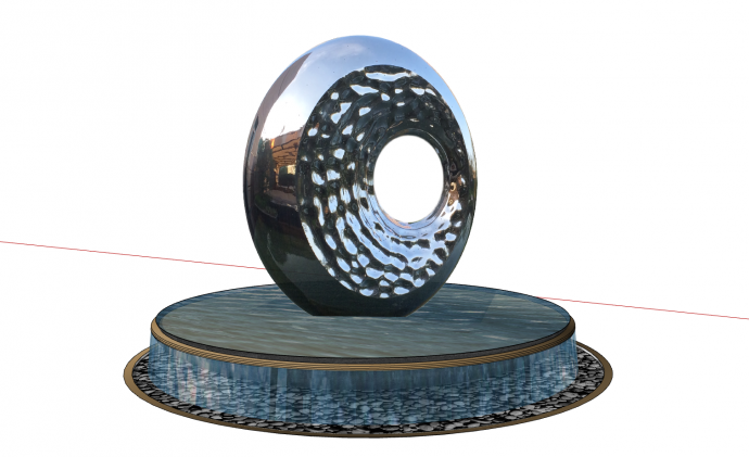 不规则水中竖立圆环现代不锈钢雕塑su模型_图1