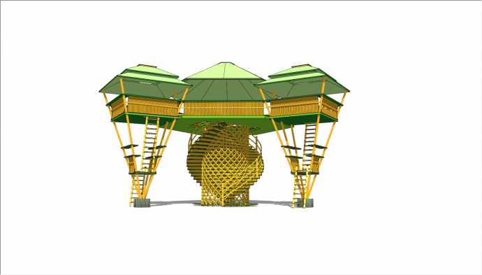 绿色四个相连大型瞭望塔建筑物su模型_图1