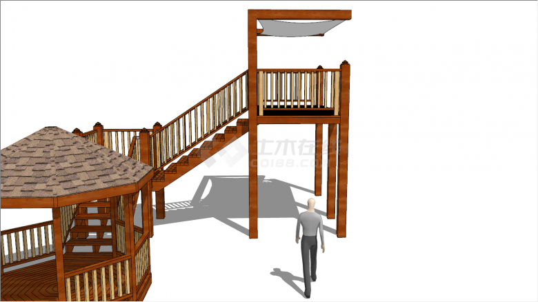 木头带楼梯瞭望塔su模型-图二