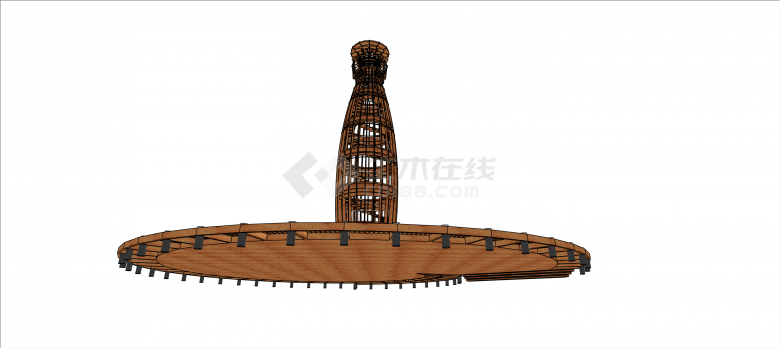 东南亚风木质圆柱形瞭望塔su模型-图二