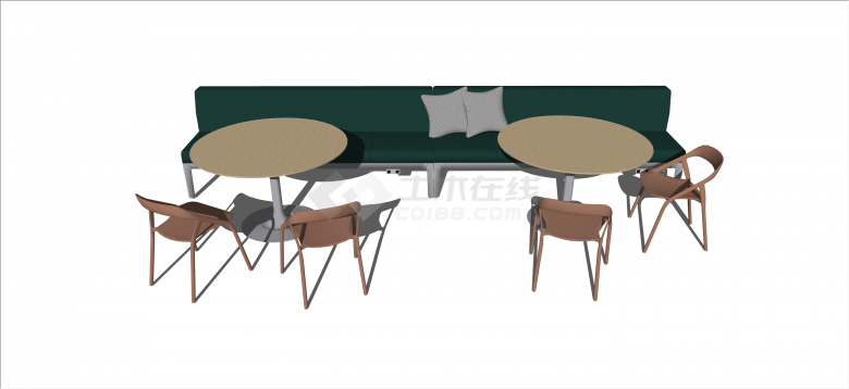 复古绿色沙发圆桌座椅su模型-图二