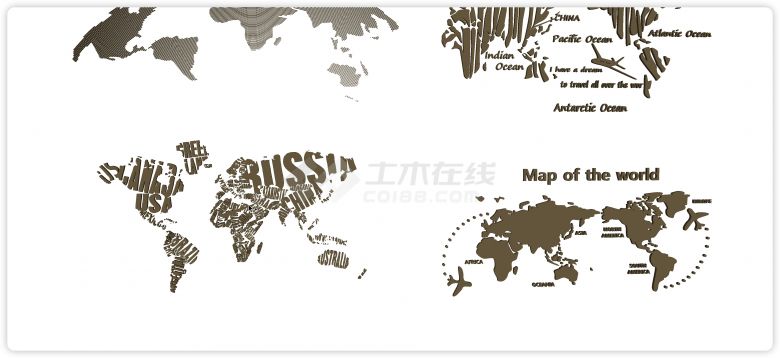 金色字母世界地图拼凑现代北欧地图背景墙墙饰su模型-图一