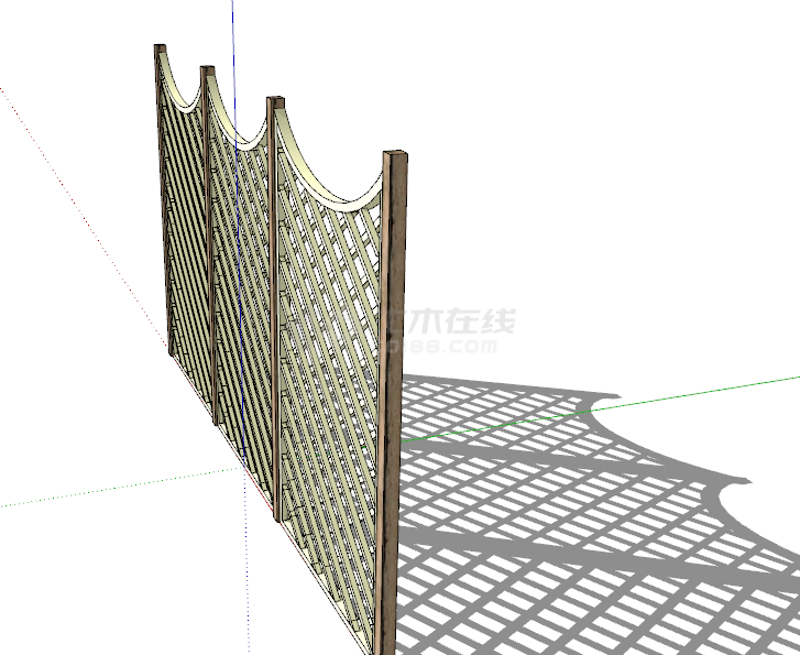 菱形木质的镂空篱笆栅栏su模型-图二