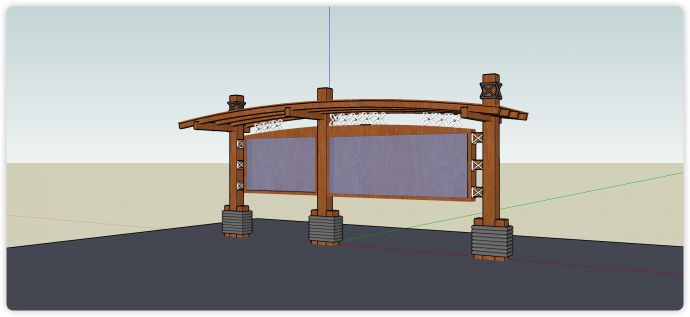 实木拱形遮阳篷宣传栏入口标识su模型_图1