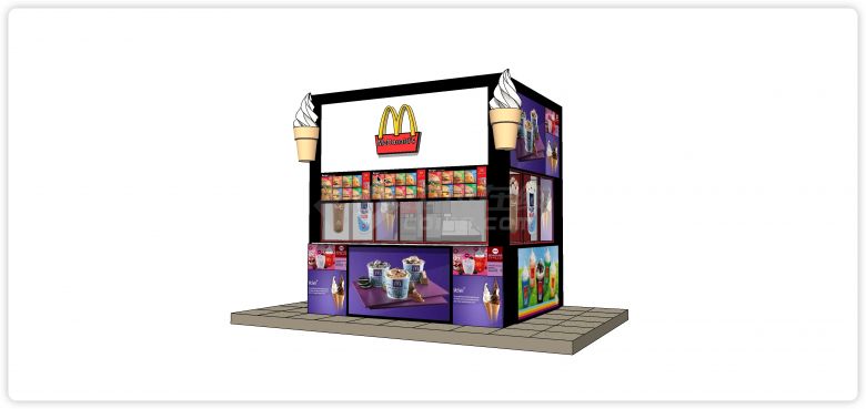 麦当劳甜品站售卖亭su模型-图一