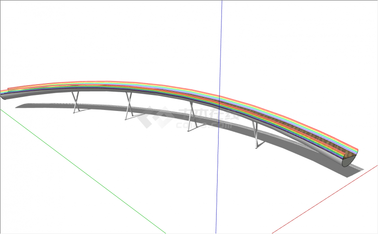 彩虹色玻璃面木板桥面拱形景观桥su模型-图一