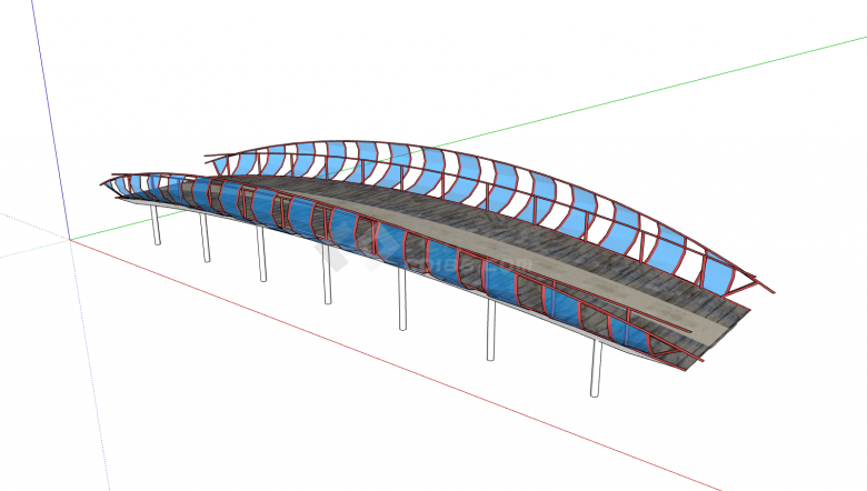 玻璃护栏拱形景观桥su模型-图二