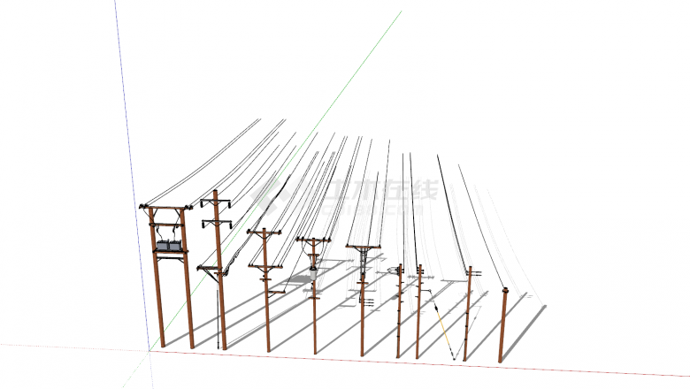 电线杆棕色多样式组合su模型-图二