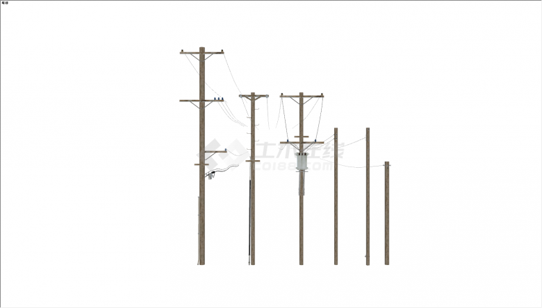 现代木制六款电线杆su模型-图二