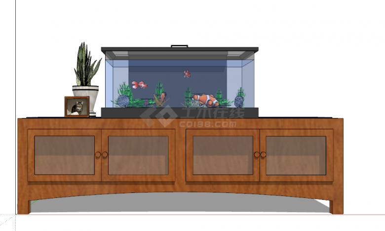 现代实木柜子透明玻璃鱼缸su模型-图一