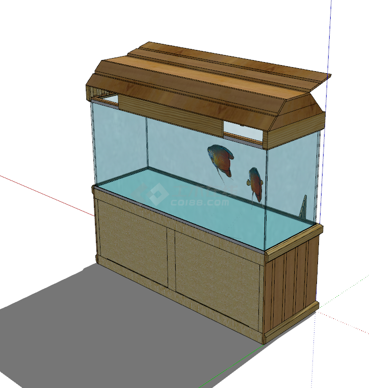 现代原木色带盖鱼缸su模型-图二