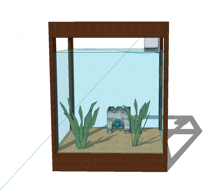 带水草的木质外框简易鱼缸su模型_图1