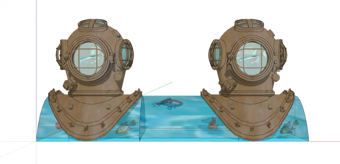 深海潜水员头盔造型的鱼缸 su模型_图1