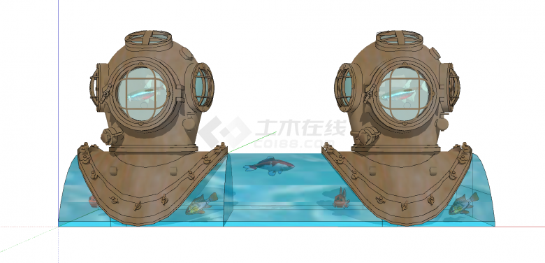深海潜水员头盔造型的鱼缸 su模型-图一