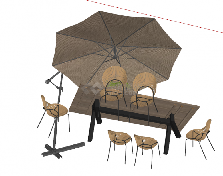 户外桌子椅子遮阳伞组合su模型-图二