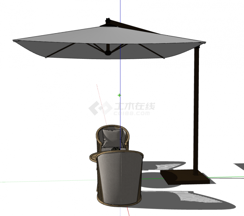 现代遮阳伞户外座椅su模型-图二