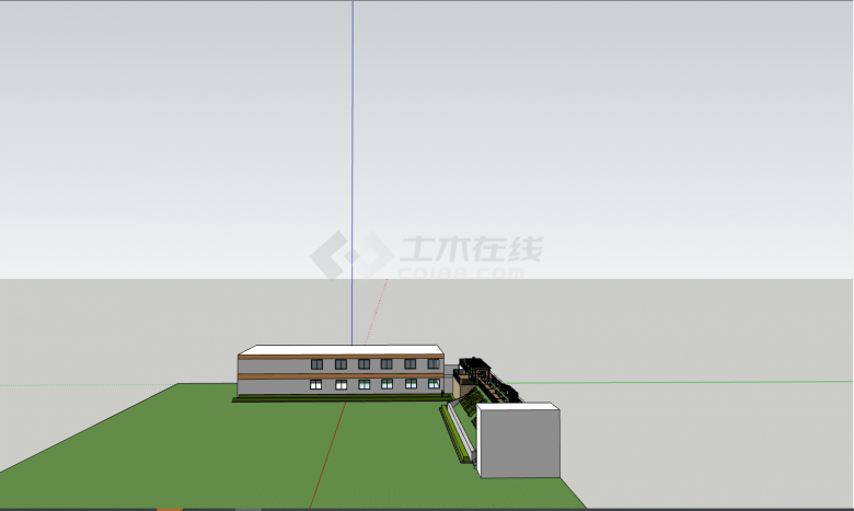 带草坪简约白色文化长廊su模型-图二