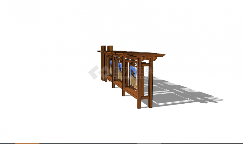 带有古代建筑图案的棕色木质的现代公交车站 su模型-图一