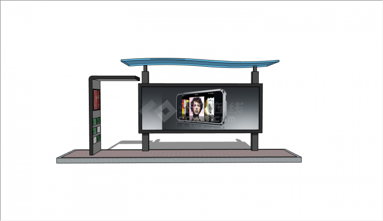 LED屏幕现代公交车站台的SU模型-图一