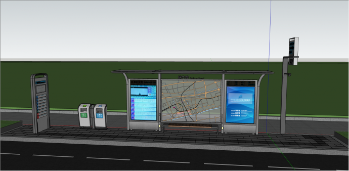 都市带导航图公交车站su模型_图1