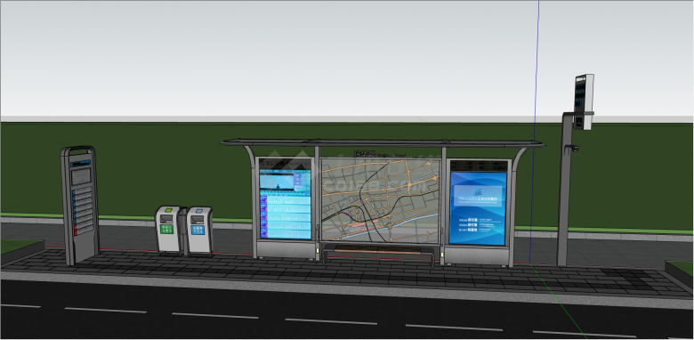 都市带导航图公交车站su模型-图一