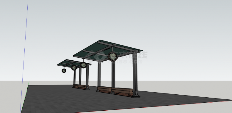 简欧古典公交车站台su模型-图二