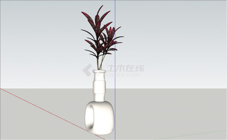 白色奇特造型瓶子里面插着红色叶子植物su模型-图二