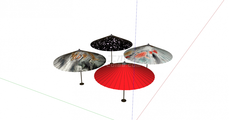四种花色遮阳伞组合su模型-图二