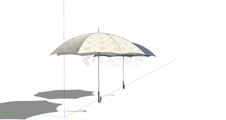 蓝色白色花纹雨伞su模型-图二