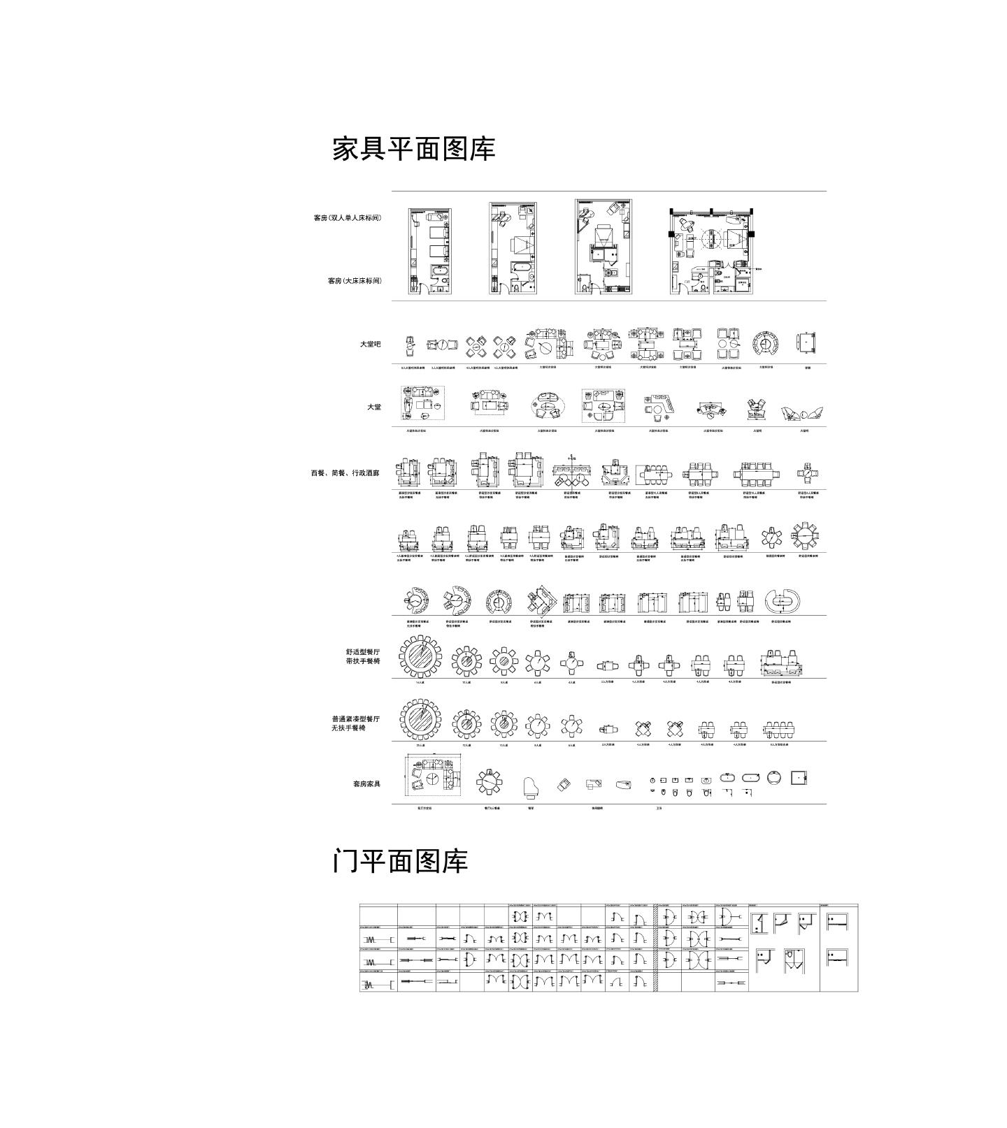 酒店设计家具平面及门平面图库