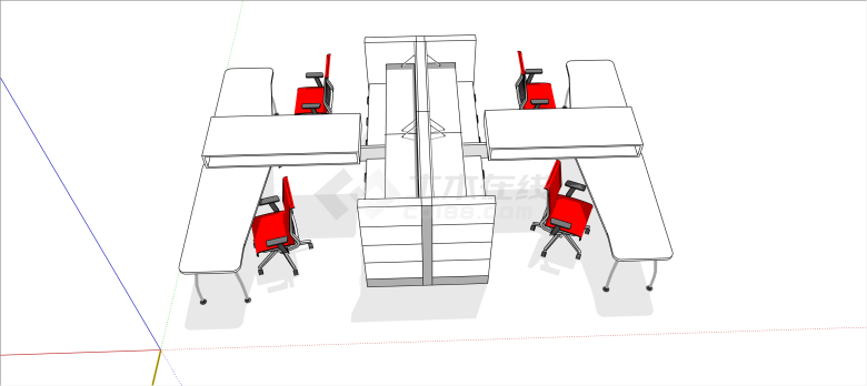 现代办公室高档组合办公桌su模型-图一