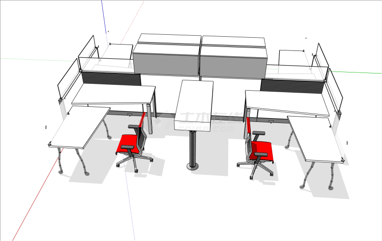 多组现代风格办公桌su模型-图二