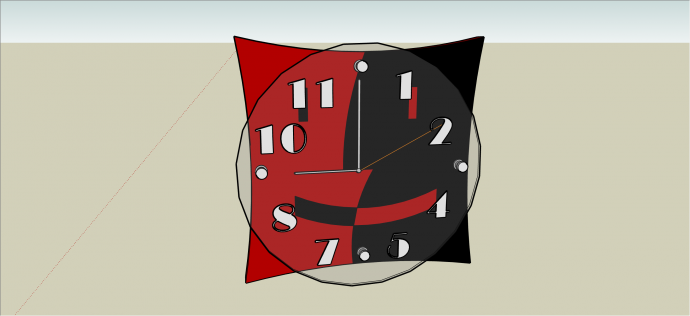 现代红黑撞色人脸造型墙上钟su模型_图1