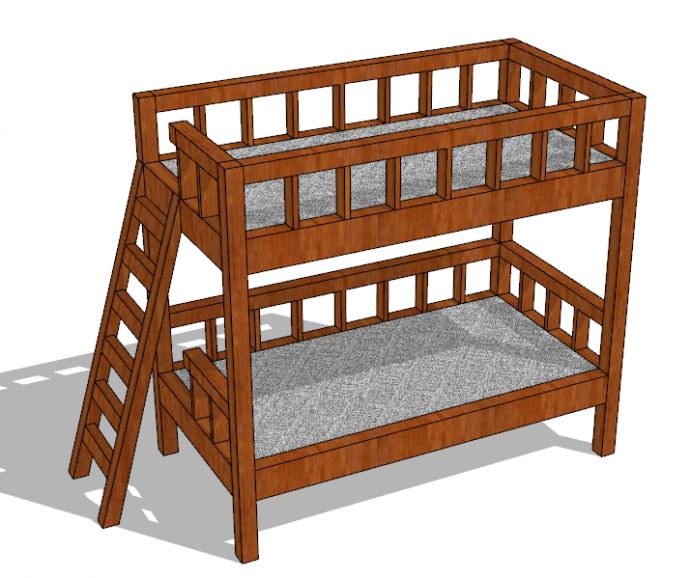 高低两层儿童床su模型_图1