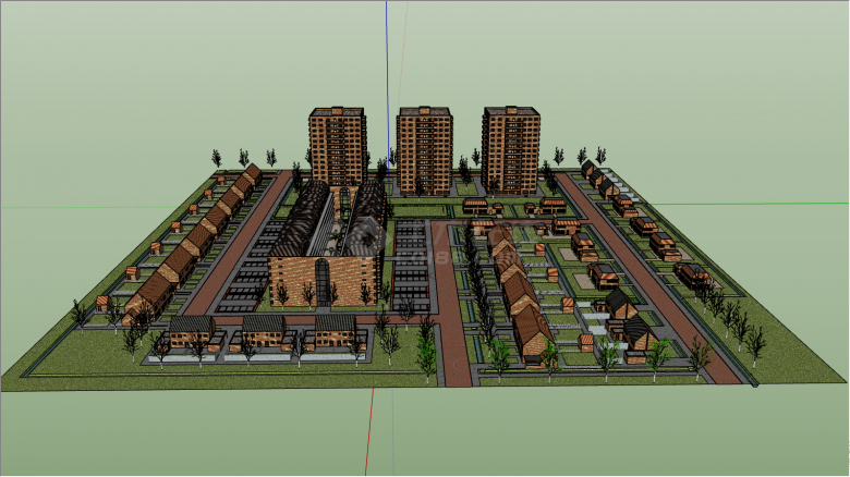 带棕色外墙的绿树环绕的小区楼盘su模型-图一