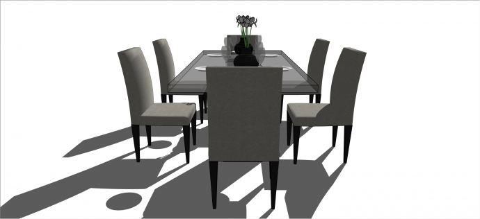现代灰色高级六人餐桌su模型_图1