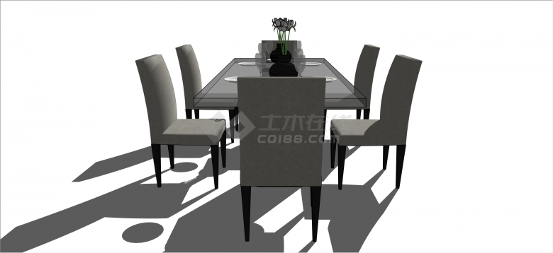 现代灰色高级六人餐桌su模型-图一