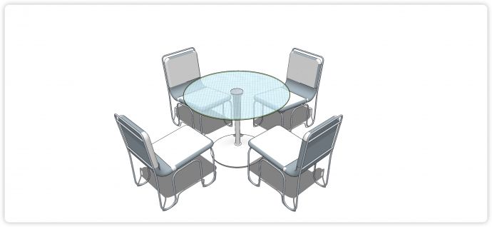 圆形玻璃桌面四人餐桌su模型_图1