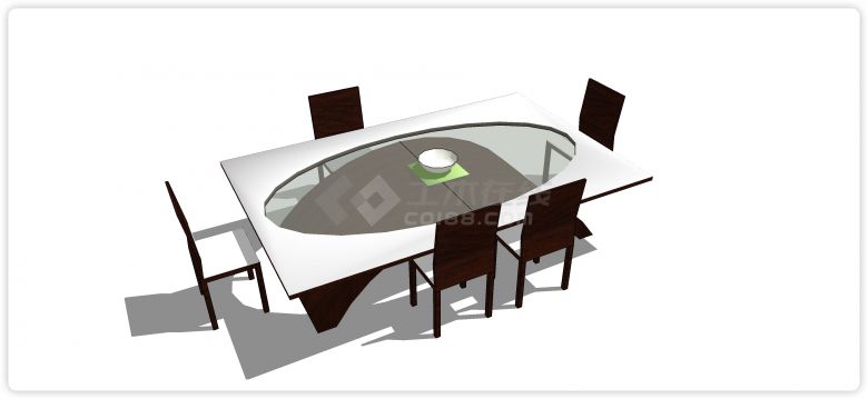 拱形桌脚玻璃长形桌面餐桌su模型-图一