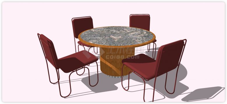 四人软垫靠背椅大理石餐桌su模型-图二