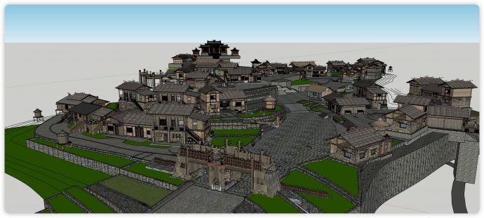 大型中式古代美丽乡村公园su模型_图1