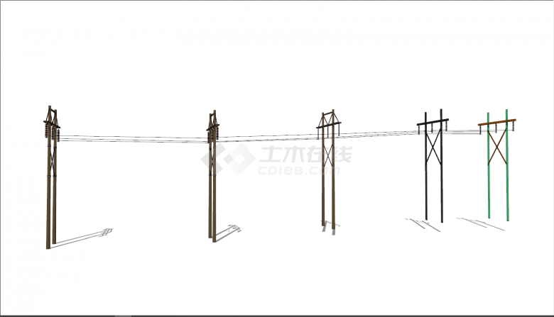 简易梯形式电线杆组合su模型-图一