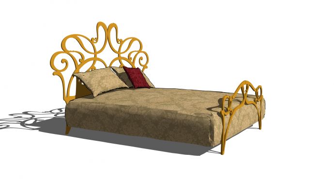 印花床单枕套镂空雕花床架儿童床su模型_图1