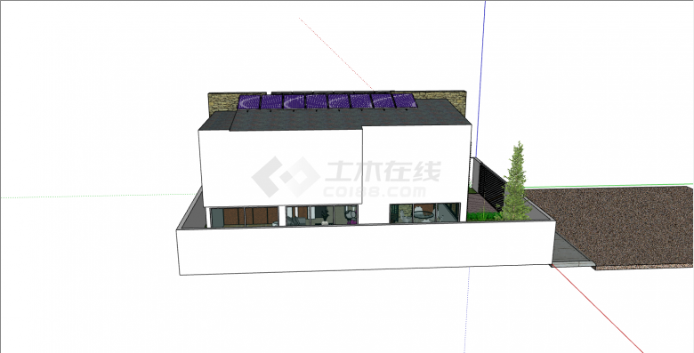 带落地窗的带太阳能板的现代民宿su模型-图二