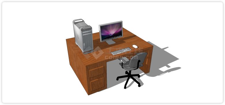 白胡桃木工作台电脑桌su模型-图一