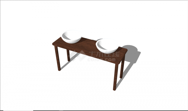 现代实木桌子两个相连白色瓷盆su模型-图一