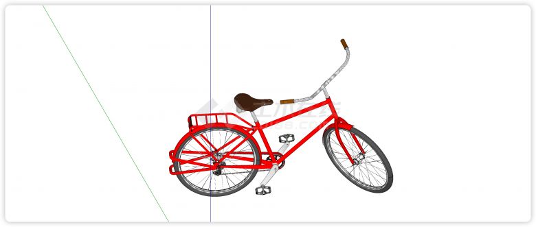 带尾架红色车架自行车su模型-图二